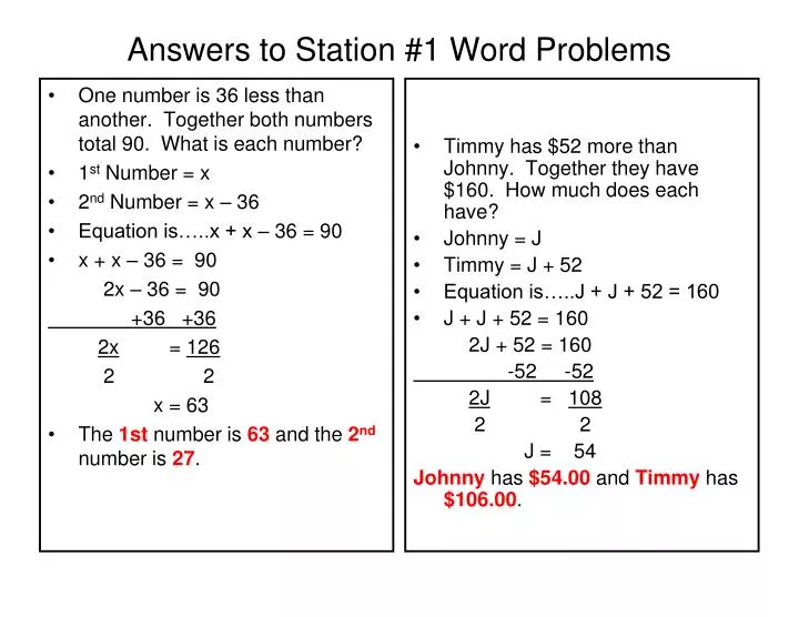 answers to station 1 word problems