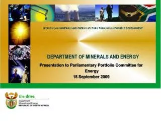 Presentation to Parliamentary Portfolio Committee for Energy 15 September 2009