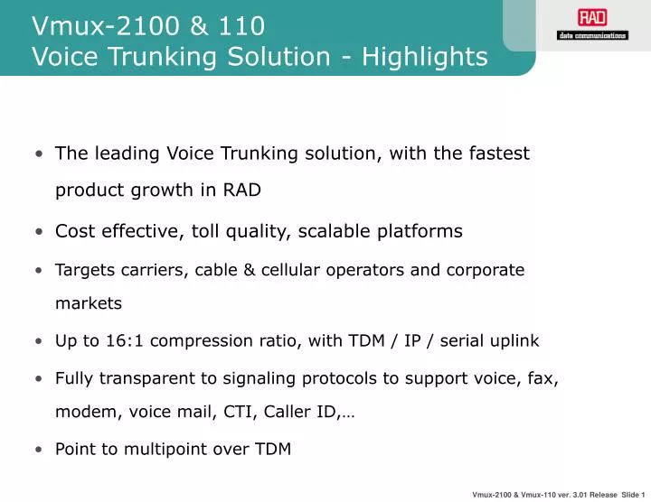 vmux 2100 110 voice trunking solution highlights