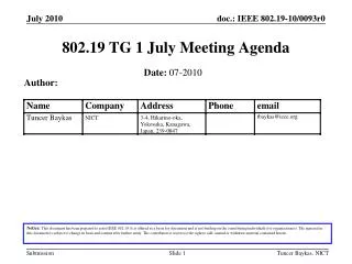 802.19 TG 1 July Meeting Agenda