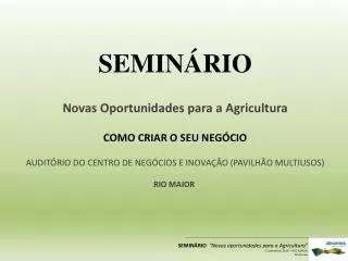 SEMINÁRIO Novas Oportunidades para a Agricultura COMO CRIAR O SEU NEGÓCIO