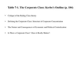 Table 7-1. The Corporate Class: Kerbo’s Outline (p. 184)
