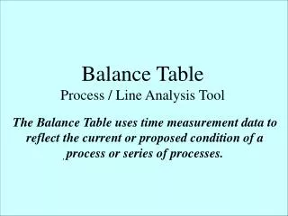 Balance Table Process / Line Analysis Tool