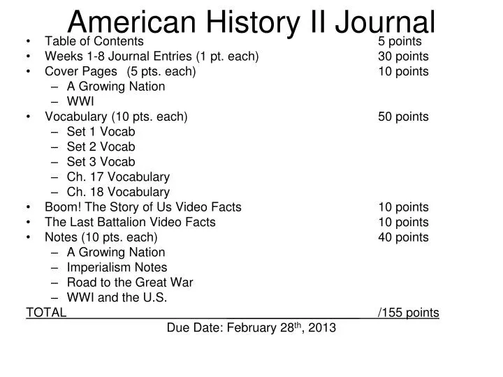 american history ii journal