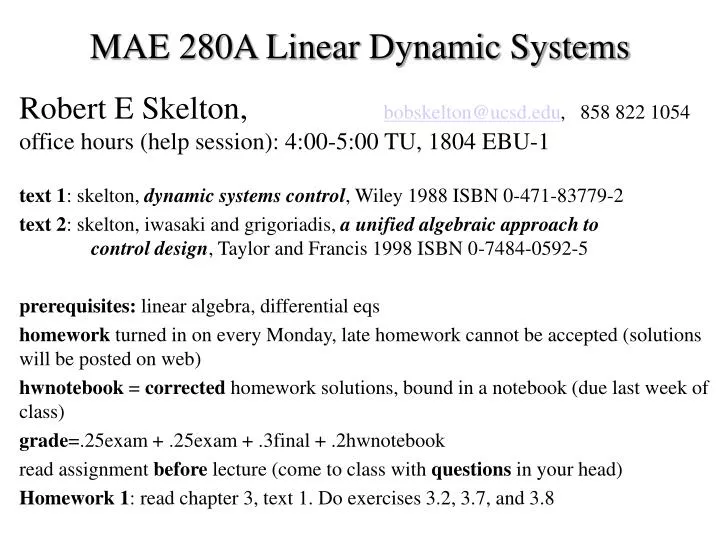 mae 280a linear dynamic systems