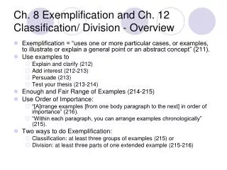 Ch. 8 Exemplification and Ch. 12 Classification/ Division - Overview
