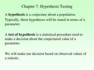 Chapter 7: Hypothesis Testing