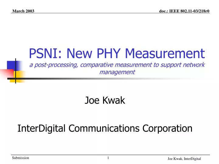 psni new phy measurement a post processing comparative measurement to support network management