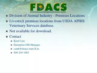 Division of Animal Industry - Premises Locations