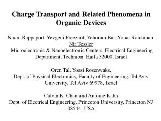 Charge Transport and Related Phenomena in Organic Devices
