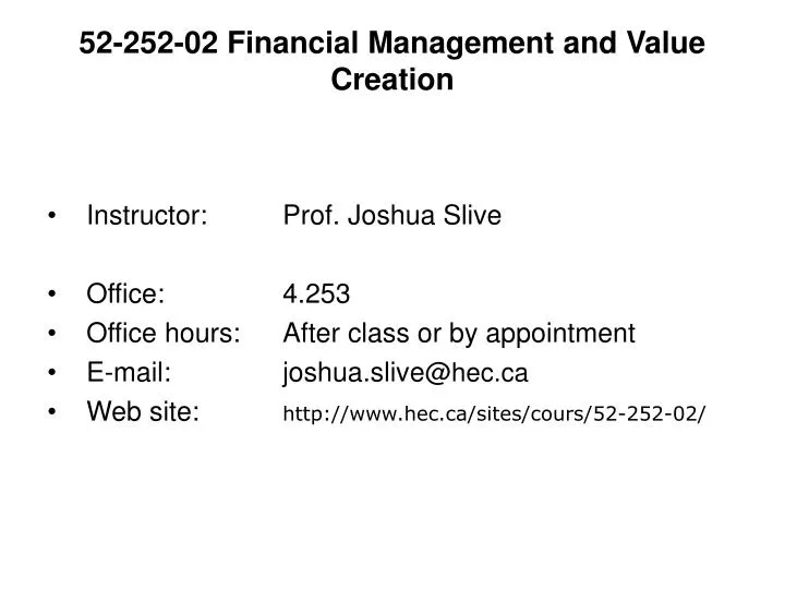 52 252 02 financial management and value creation