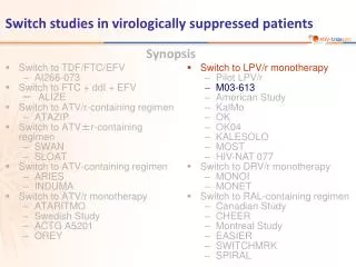 Switch studies in virologically suppressed patients