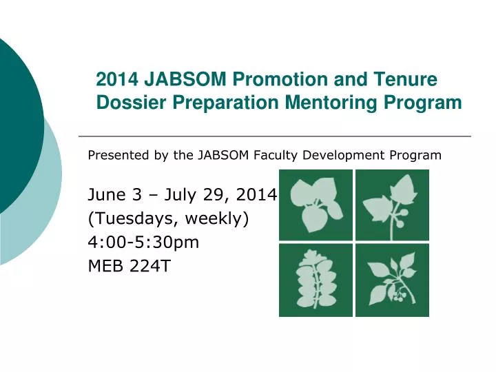 2014 jabsom promotion and tenure dossier preparation mentoring program