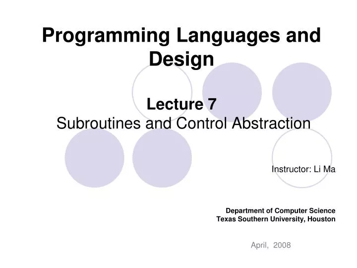 programming languages and design lecture 7 subroutines and control abstraction