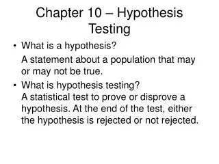 Chapter 10 – Hypothesis Testing