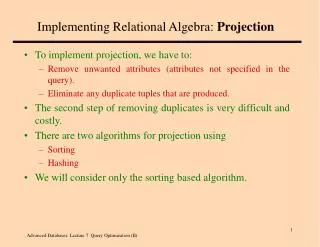Implementing Relational Algebra: Projection