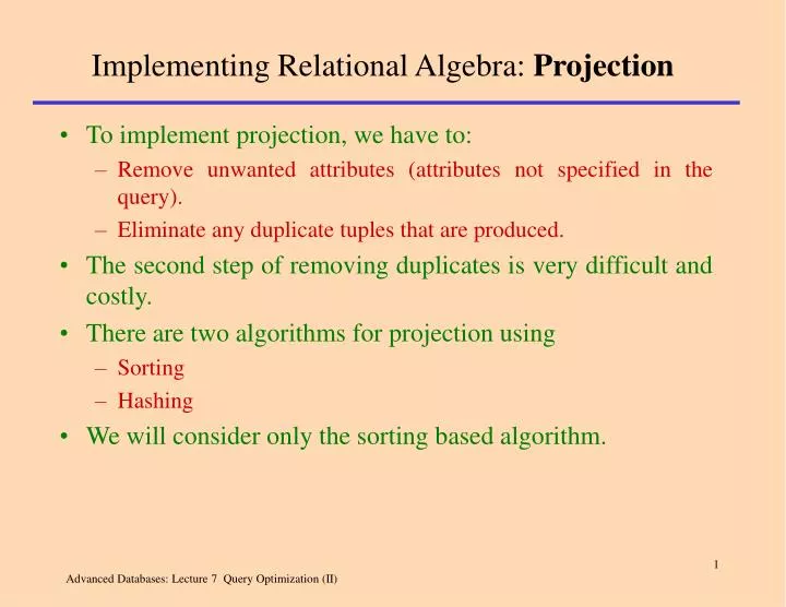 implementing relational algebra projection