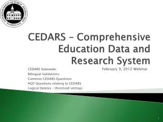 CEDARS – Comprehensive Education Data and Research System