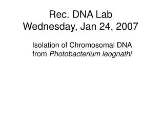 Rec. DNA Lab Wednesday, Jan 24, 2007