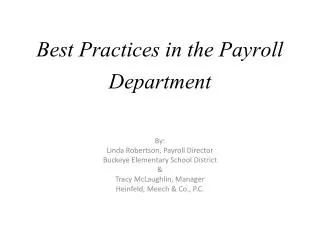 Best Practices in the Payroll Department