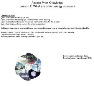 Access Prior Knowledge Lesson 2: What are other energy sources?