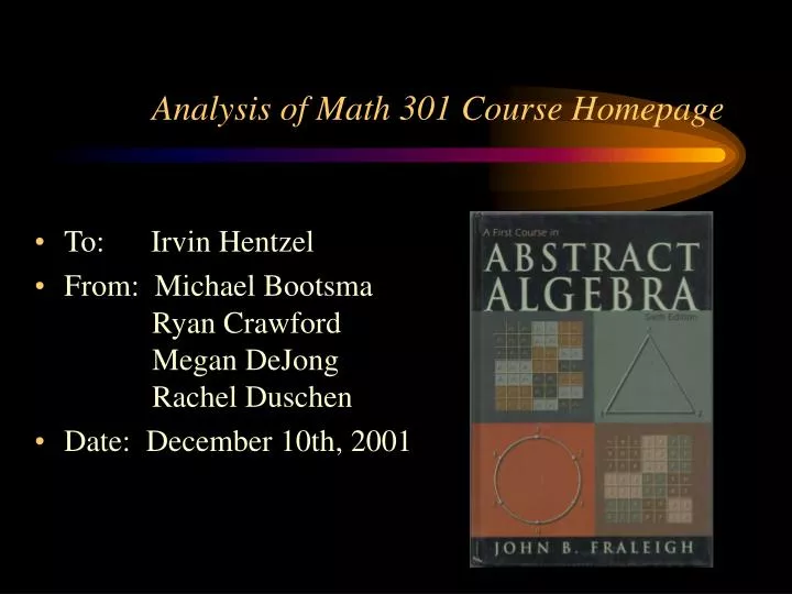 analysis of math 301 course homepage