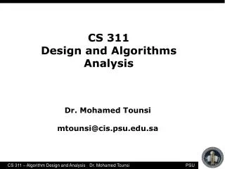 CS 311 Design and Algorithms Analysis