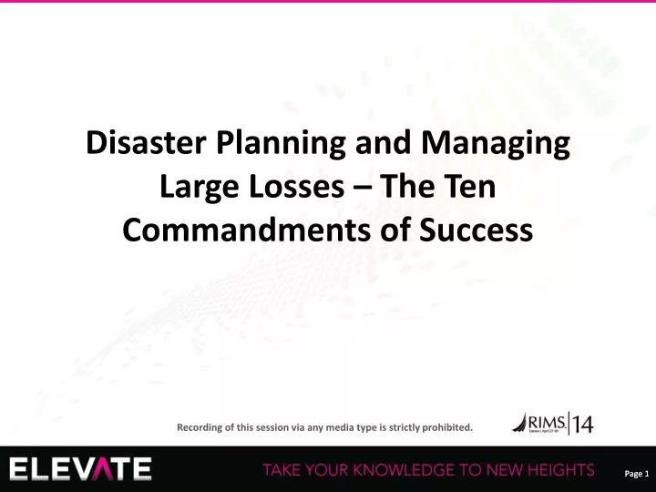 disaster planning and managing large losses the ten commandments of success