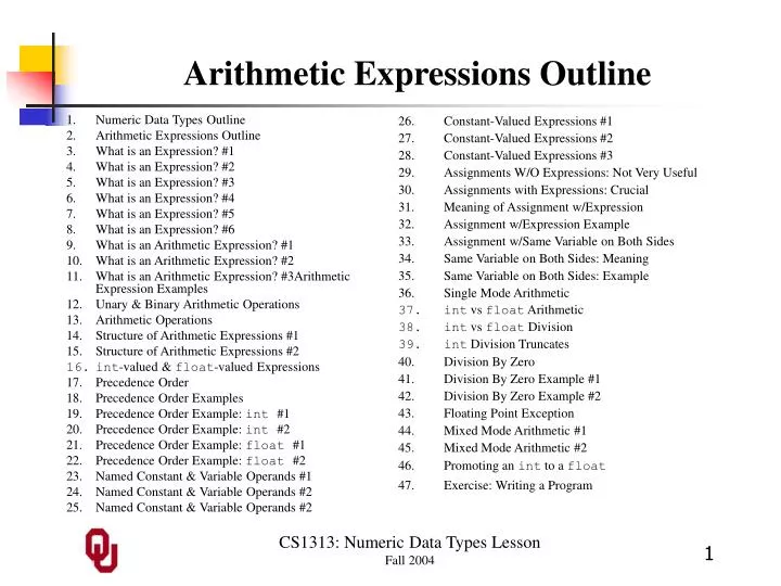 arithmetic expressions outline
