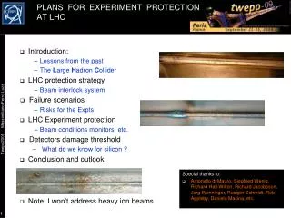 PLANS FOR EXPERIMENT PROTECTION AT LHC
