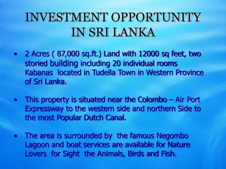 investment opportunity in sri lanka