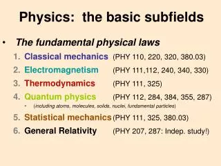 Physics: the basic subfields