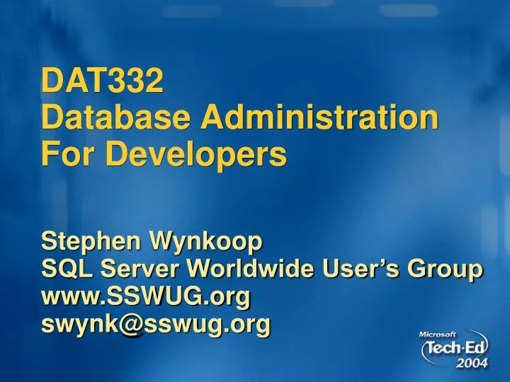 dat332 database administration for developers