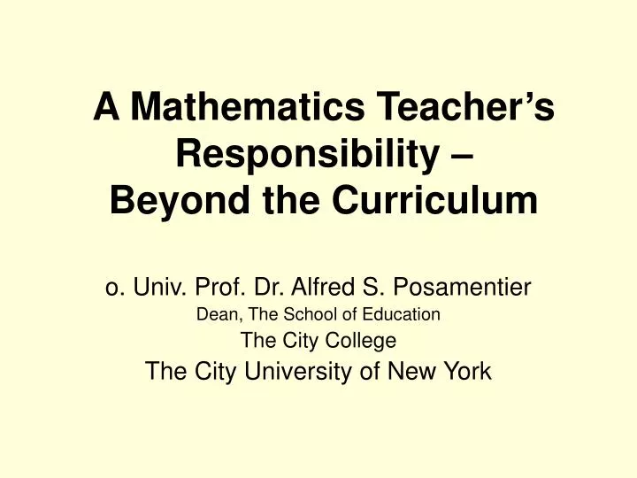 a mathematics teacher s responsibility beyond the curriculum
