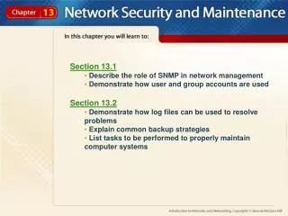 Section 13.1 Describe the role of SNMP in network management