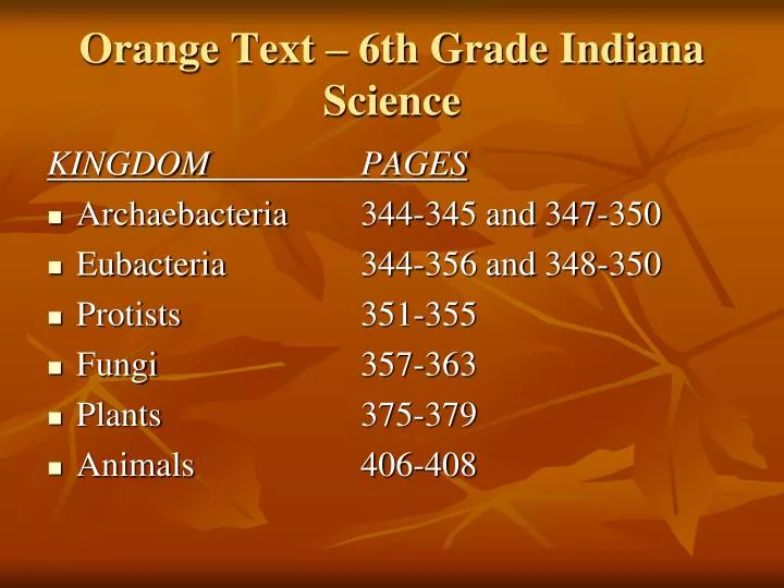orange text 6th grade indiana science