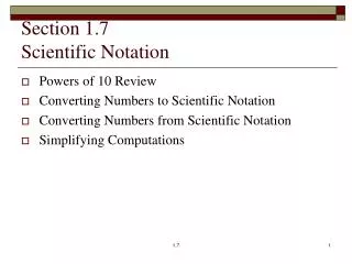 Section 1.7 Scientific Notation