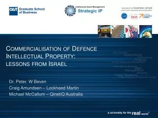 Commercialisation of Defence Intellectual Property: lessons from Israel