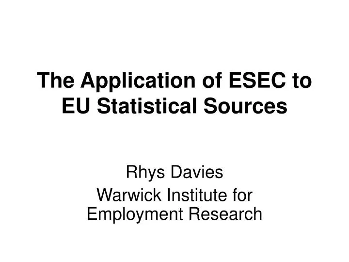 the application of esec to eu statistical sources