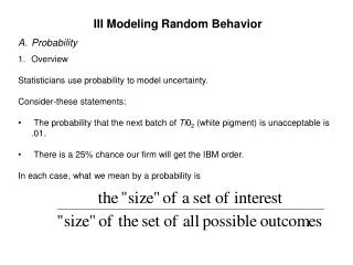 III Modeling Random Behavior Probability Overview