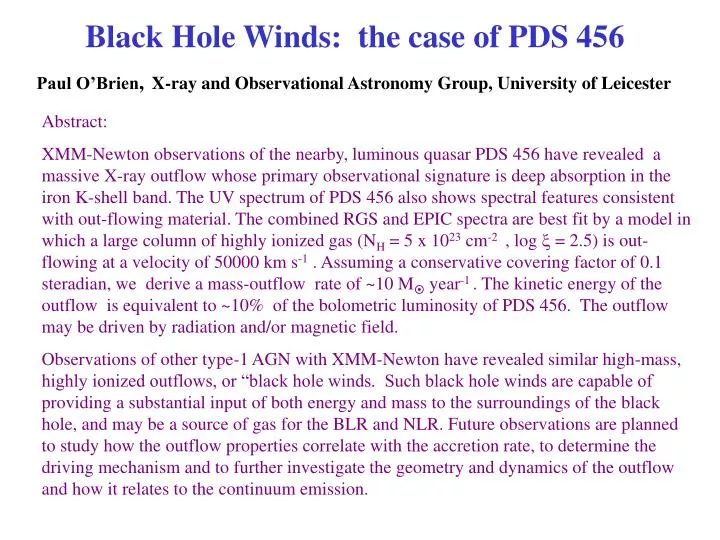 black hole winds the case of pds 456