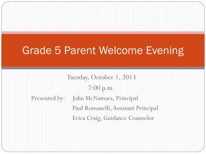 grade 5 parent welcome evening