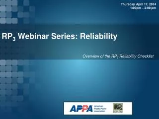 RP 3 Webinar Series: Reliability