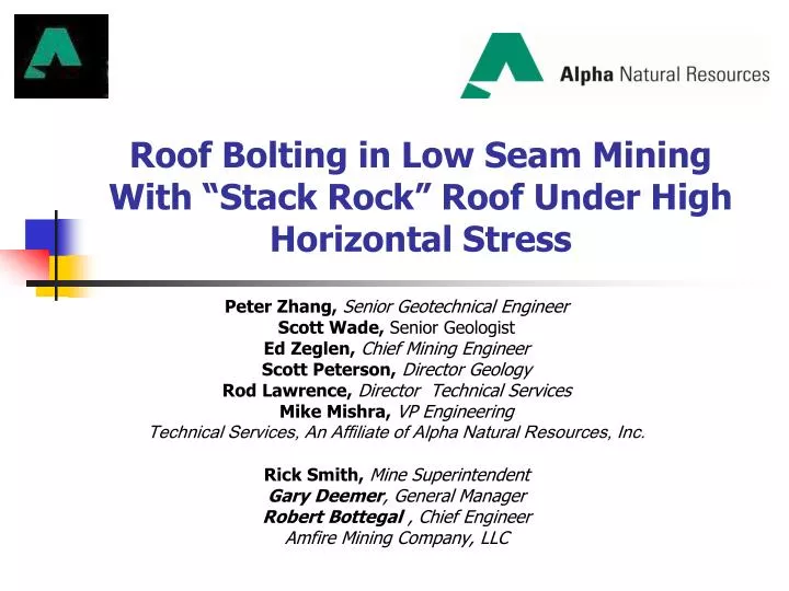 roof bolting in low seam mining with stack rock roof under high horizontal stress
