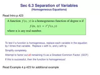 Sec 6.3 Separation of Variables (Homogeneous Equations)