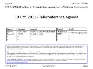 19 Oct. 2011 - Teleconference Agenda