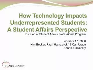 How Technology Impacts Underrepresented Students: A Student Affairs Perspective