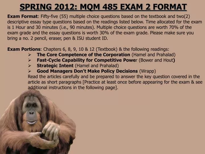 spring 2012 mqm 485 exam 2 format