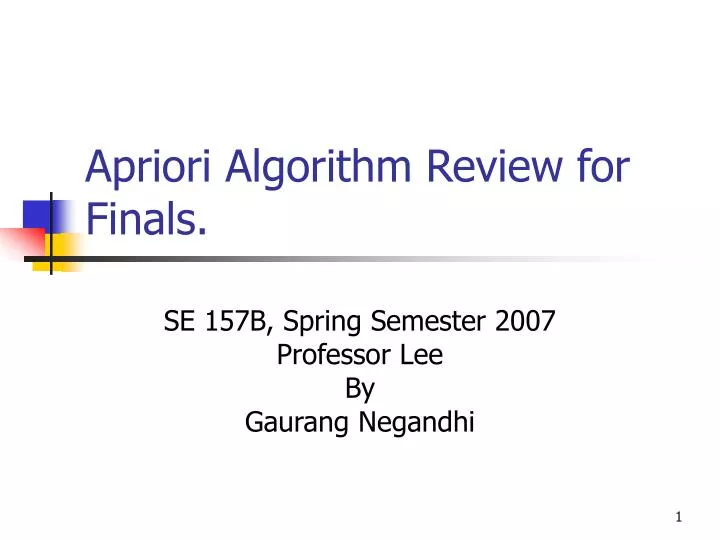 apriori algorithm review for finals