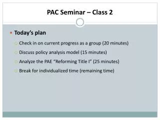 PAC Seminar – Class 2